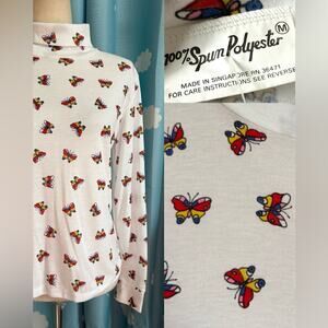 New Old Stock 70s 80s butterfly turtleneck. S